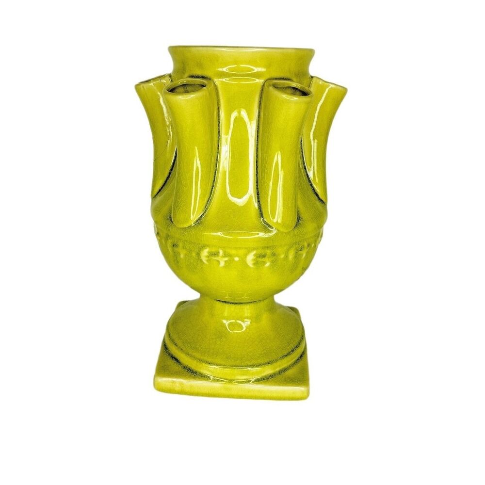 Vintage 60s 70s MCM Ceramic Statement Piece Seven Hole Tulip Flower Vase